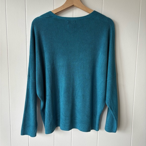 Massimo Dutti Teal Knit V-Neck Sweater | Size Medium - Picture 5 of 7
